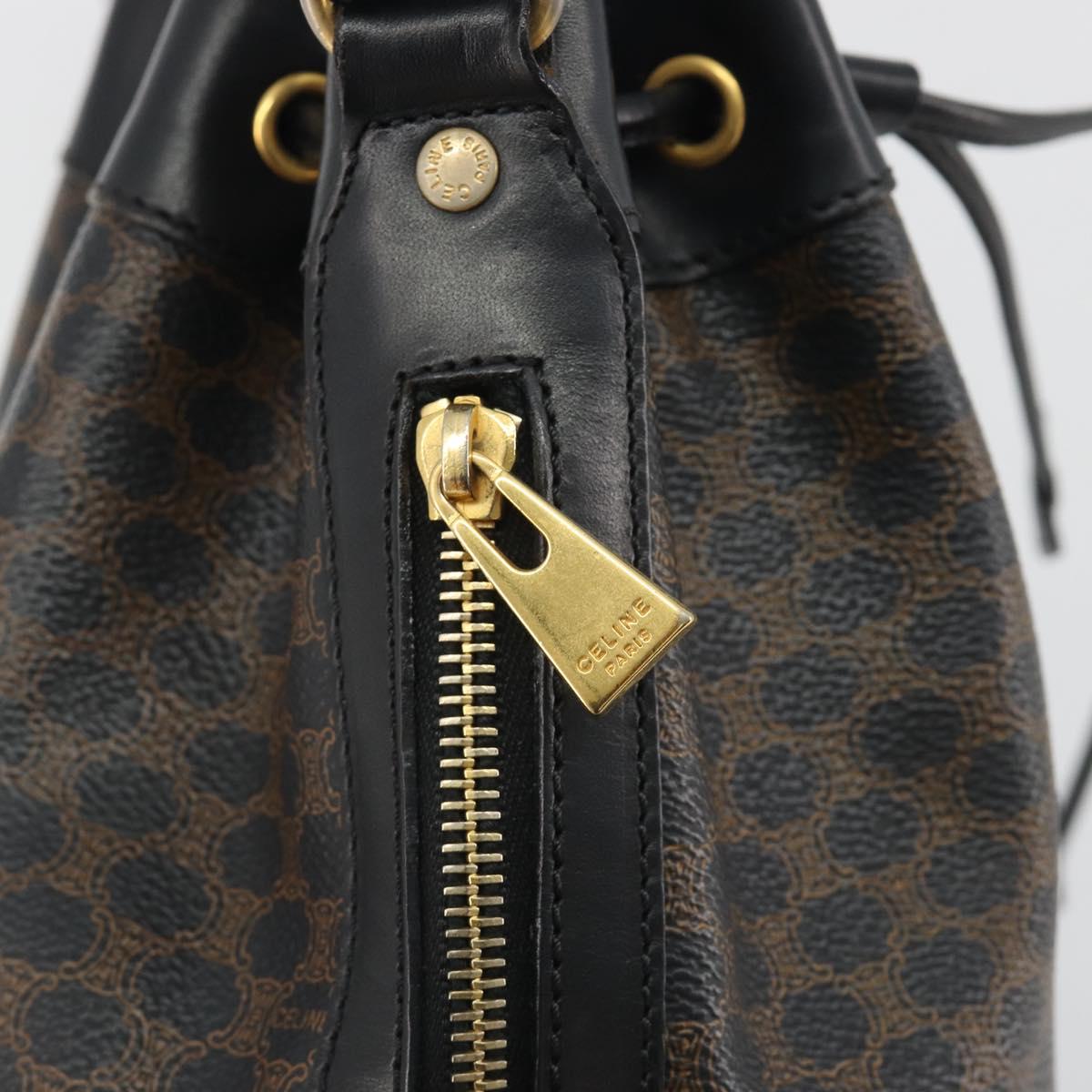 CELINE Macadam Canvas Shoulder Bag PVC Leather Black Gold Auth 191013A