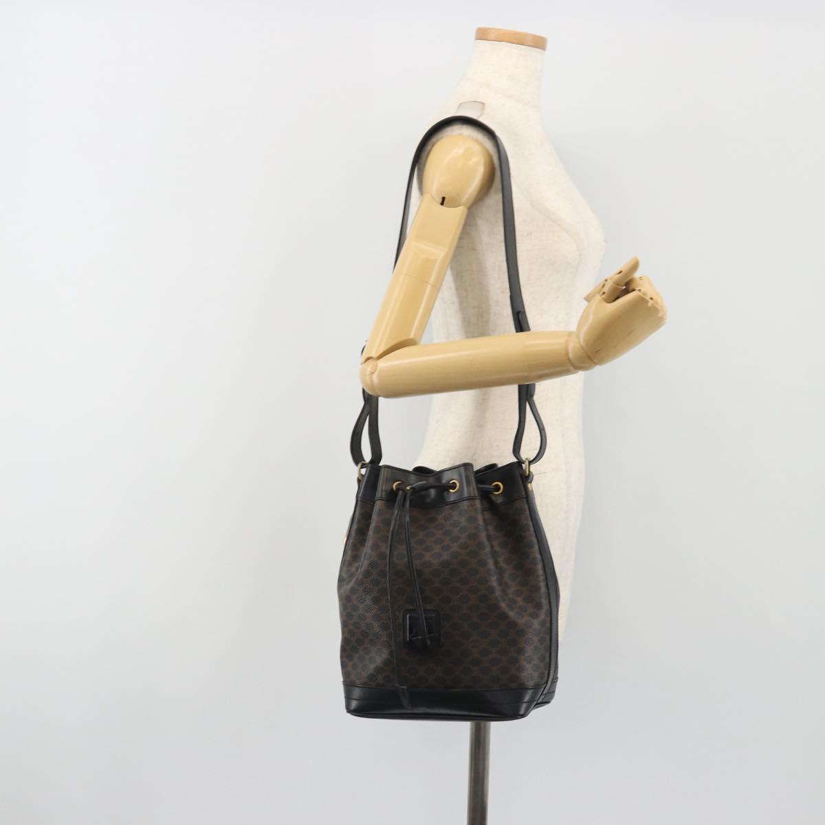 CELINE Macadam Canvas Shoulder Bag PVC Leather Black Gold Auth 191013A