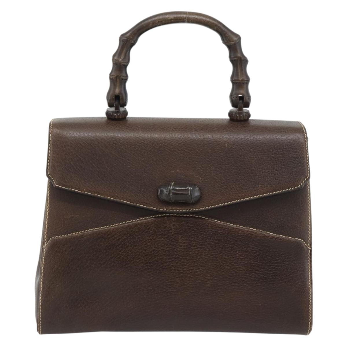 GUCCI Bamboo Hand Bag Leather Brown Auth 191015