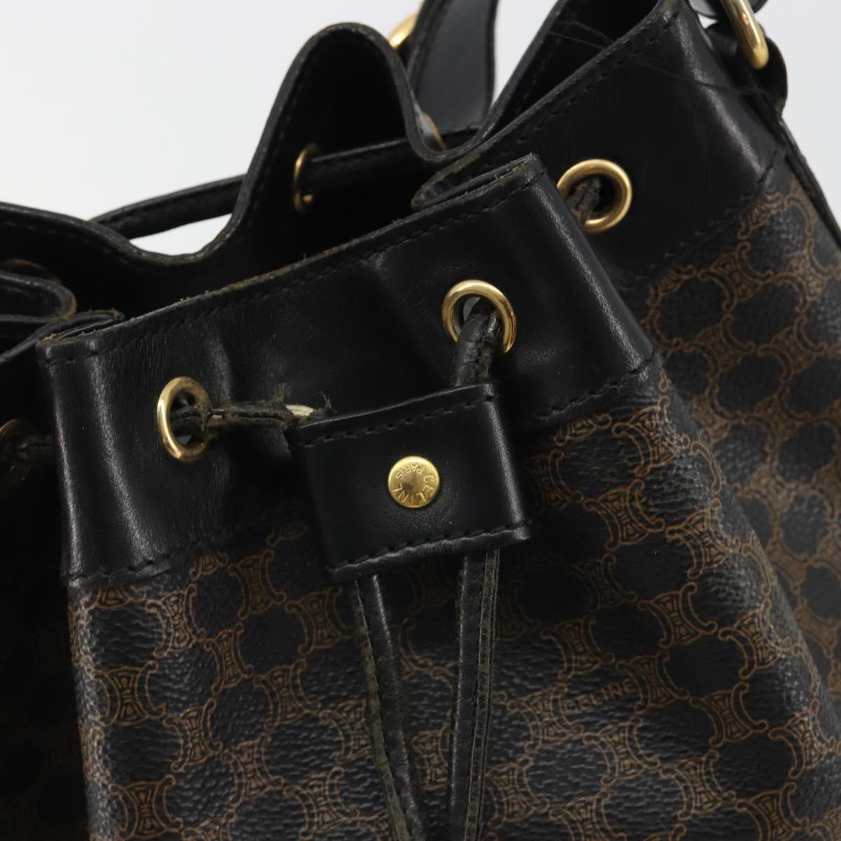 CELINE Macadam Shoulder Bag PVC Leather Black Gold Auth 191016