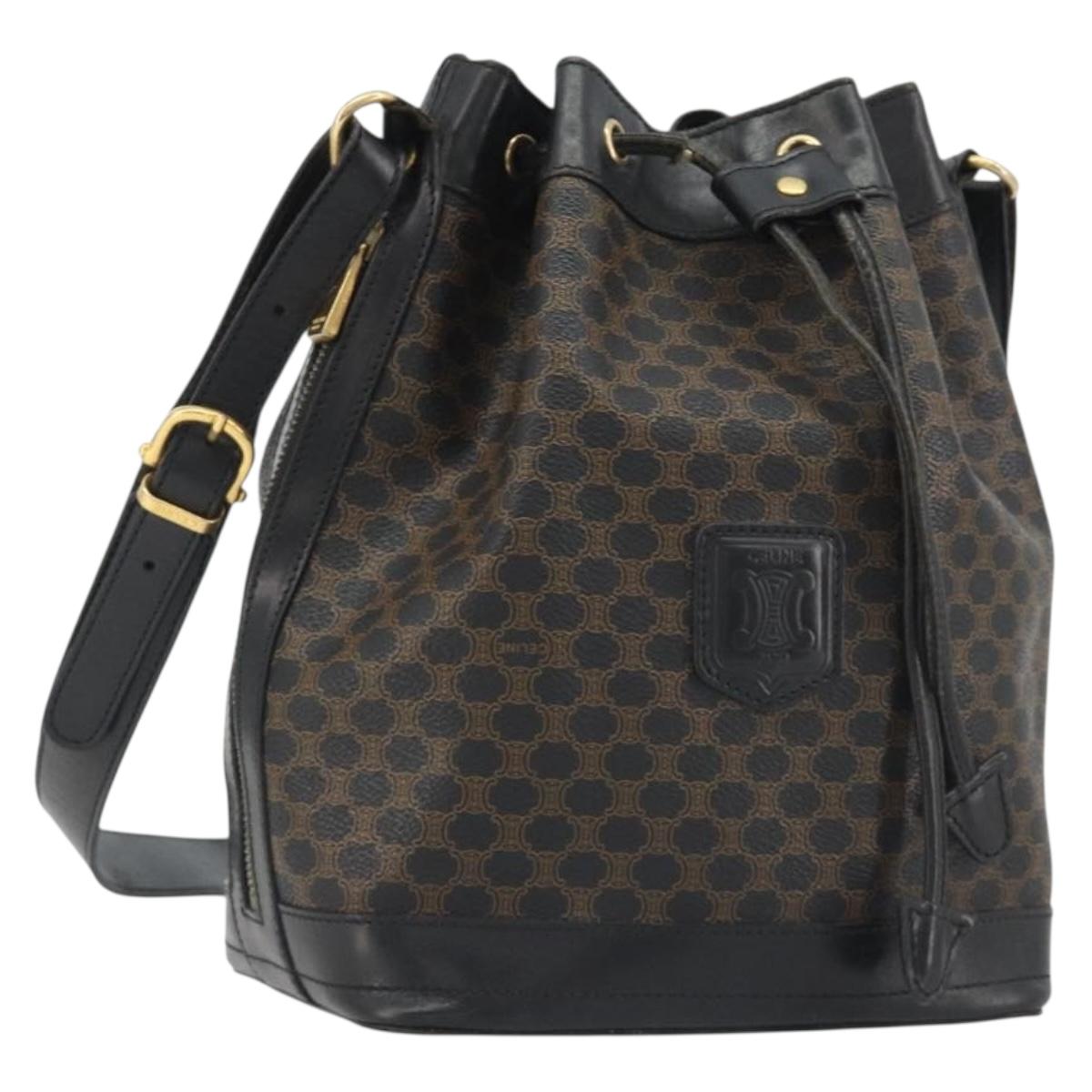 CELINE Macadam Shoulder Bag PVC Leather Black Gold Auth 191016