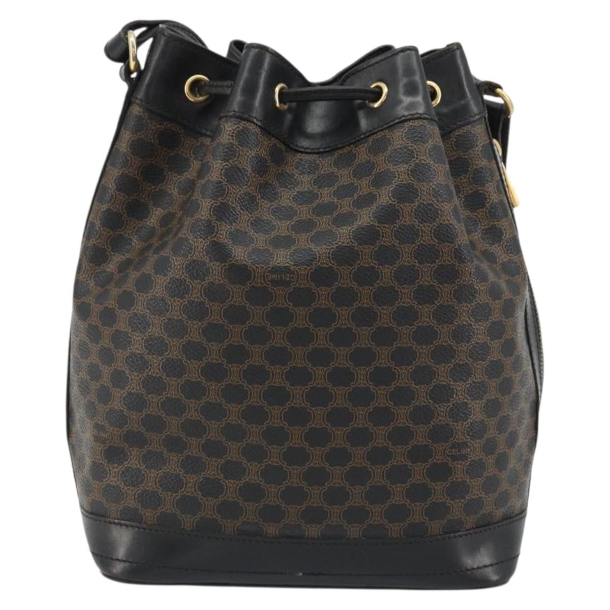 CELINE Macadam Shoulder Bag PVC Leather Black Gold Auth 191016