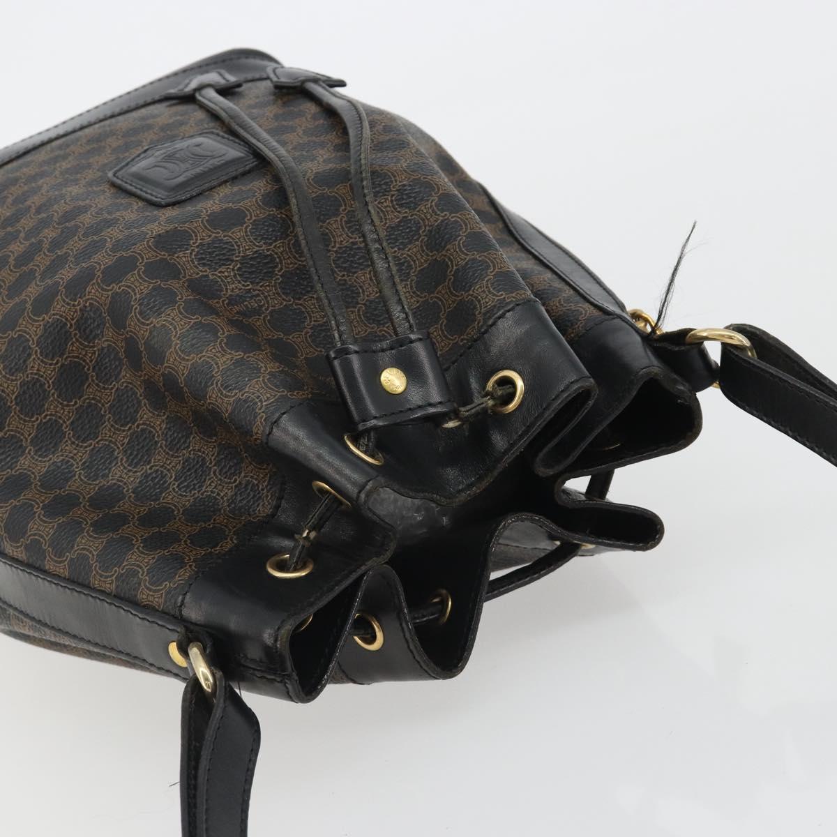 CELINE Macadam Shoulder Bag PVC Leather Black Gold Auth 191016