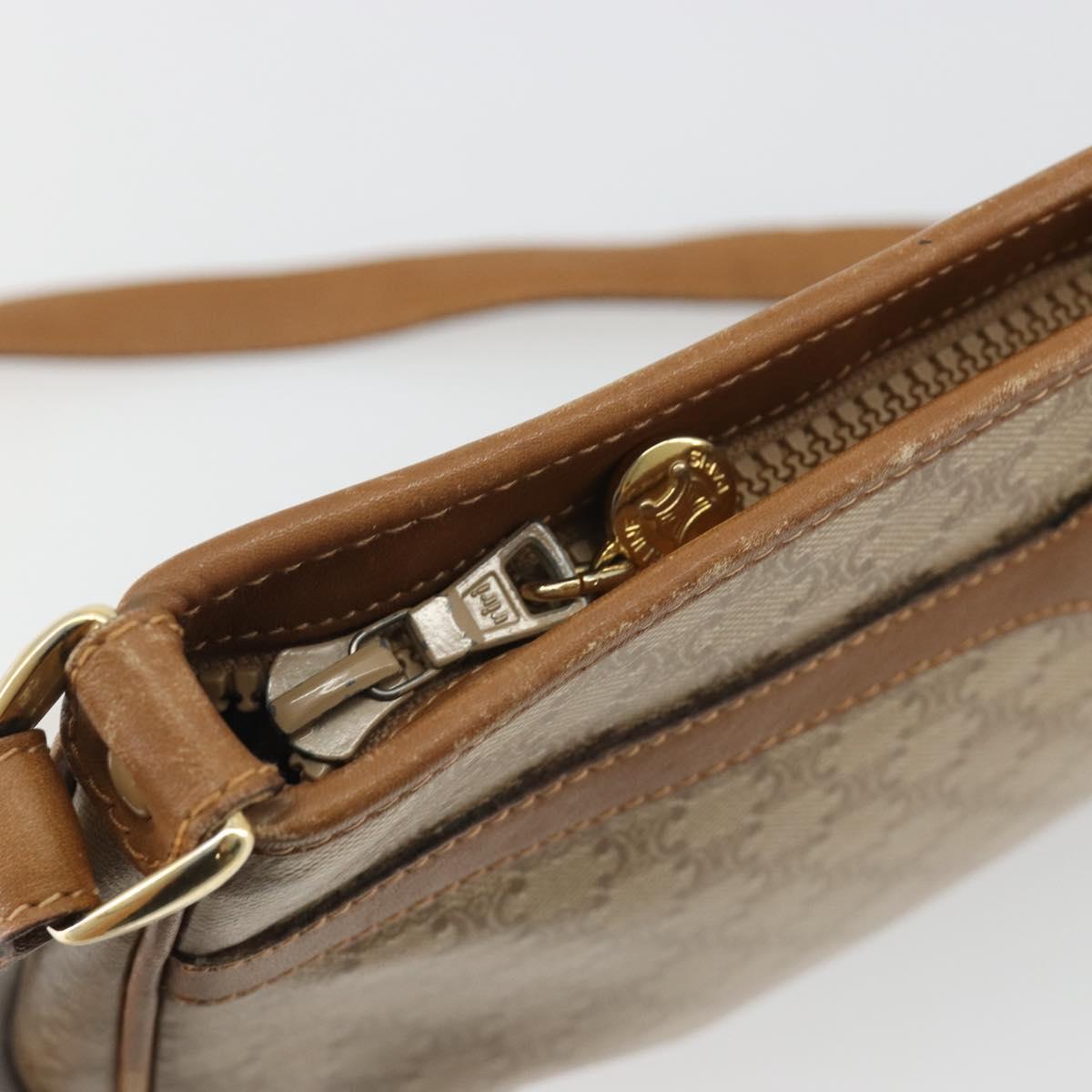 CELINE Macadam Shoulder Bag PVC Leather Beige Gold Auth 191017A
