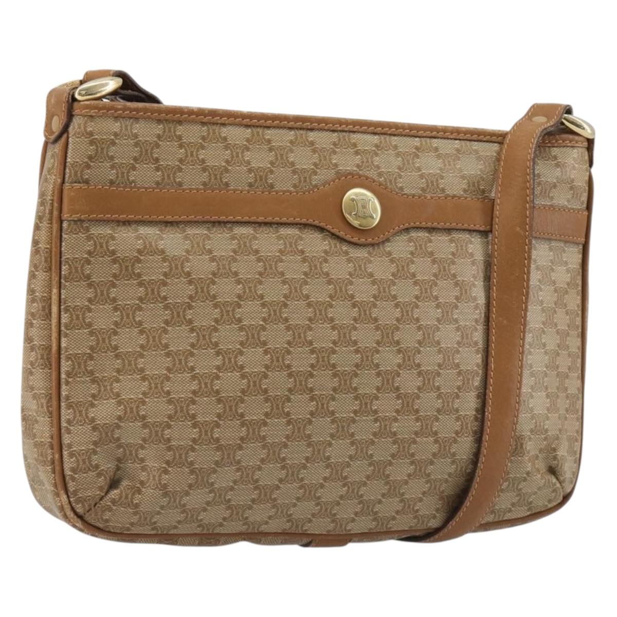 CELINE Macadam Shoulder Bag PVC Leather Beige Gold Auth 191017A