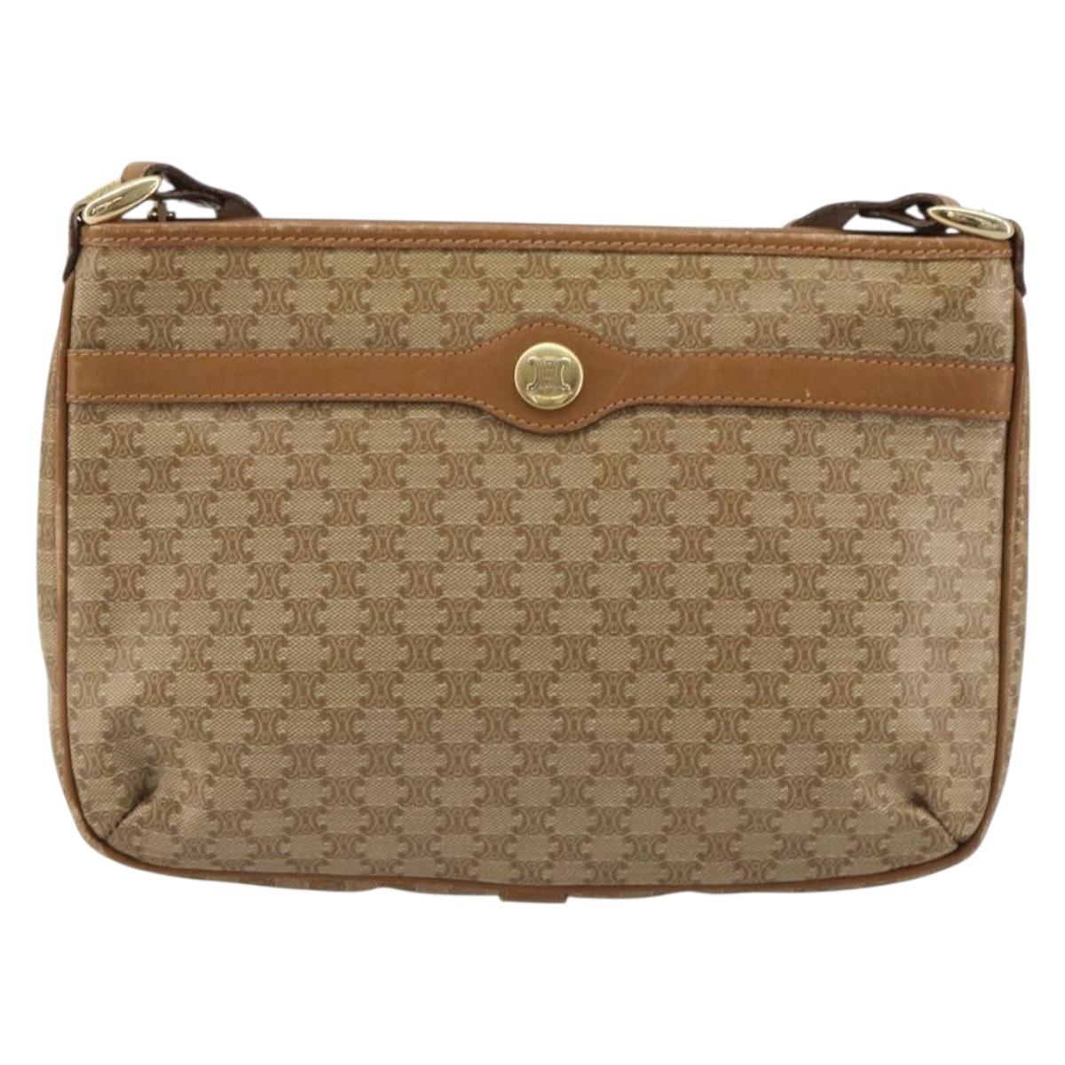 CELINE Macadam Shoulder Bag PVC Leather Beige Gold Auth 191017A