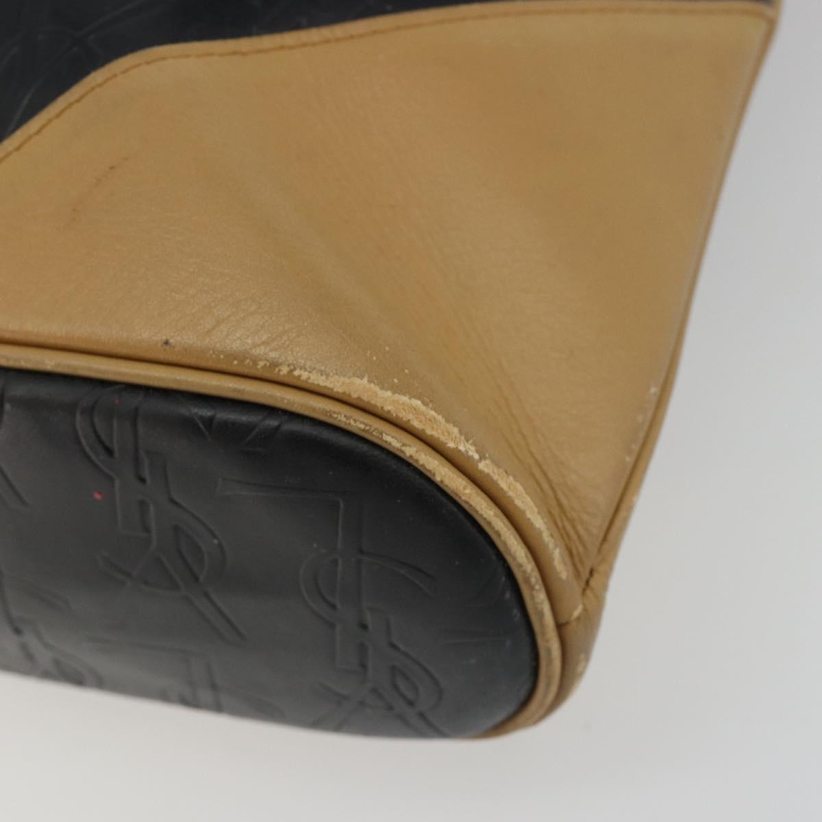 SAINT LAURENT Tote Bag Leather Black Beige Auth 191020