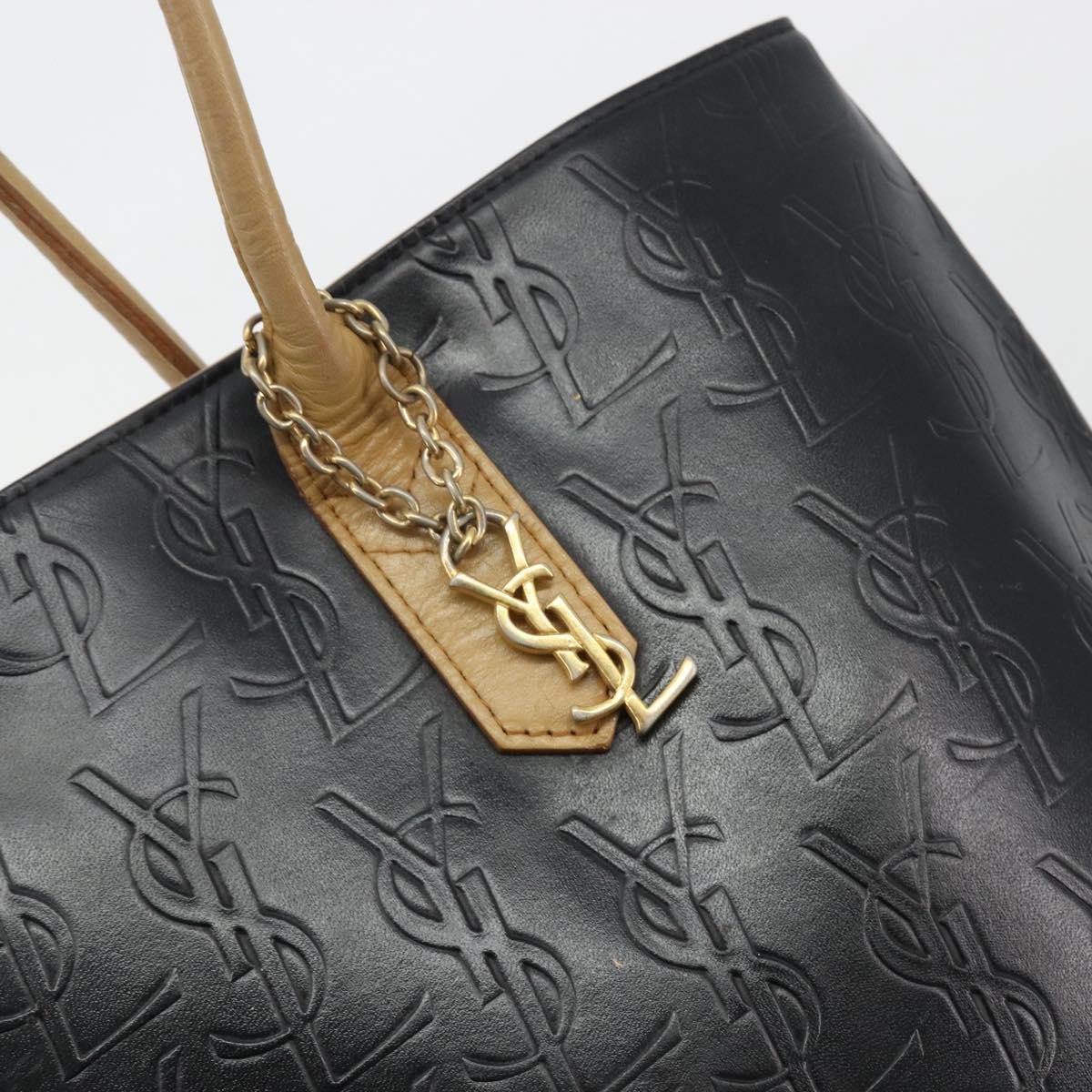 SAINT LAURENT Tote Bag Leather Black Beige Auth 191020