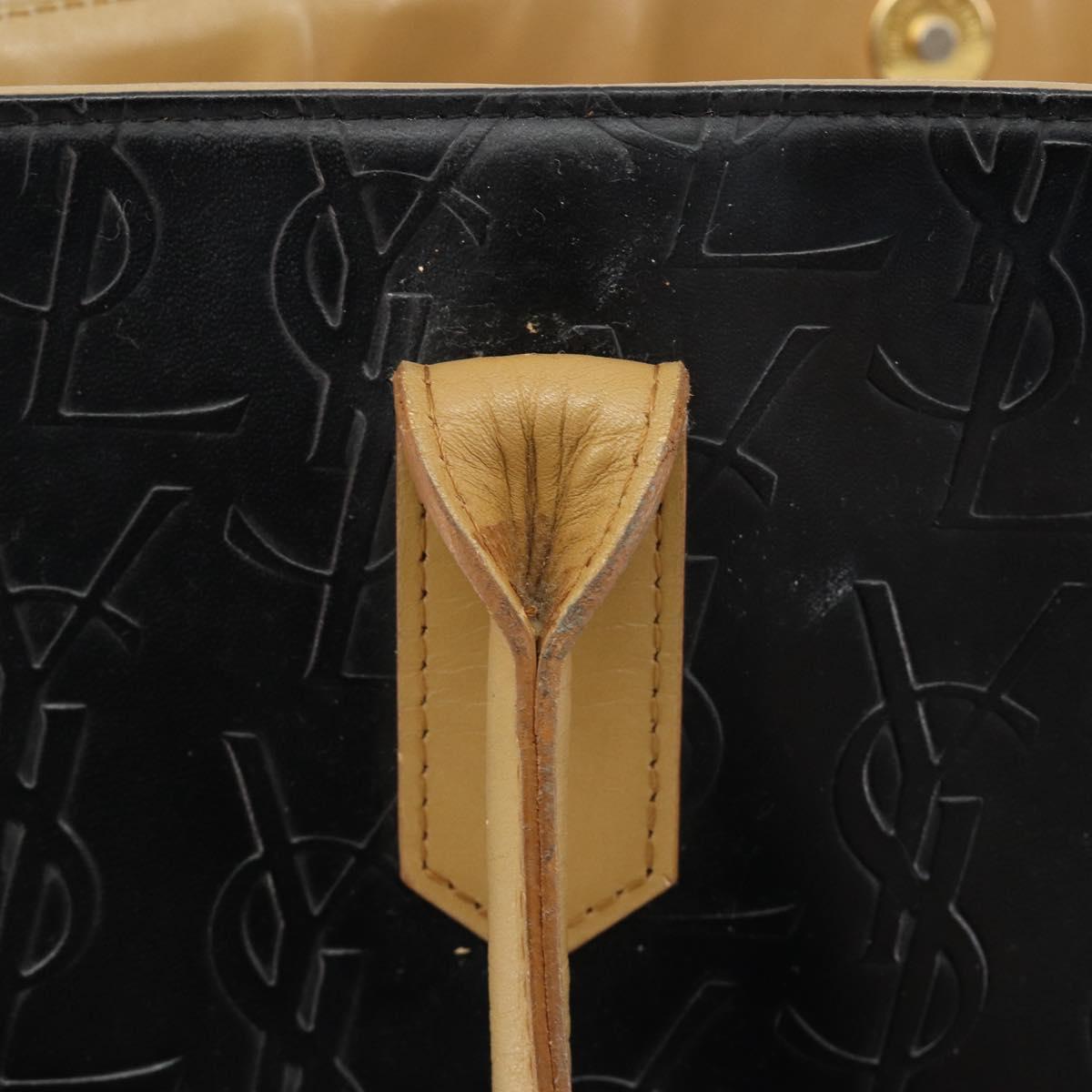 SAINT LAURENT Tote Bag Leather Black Beige Auth 191020