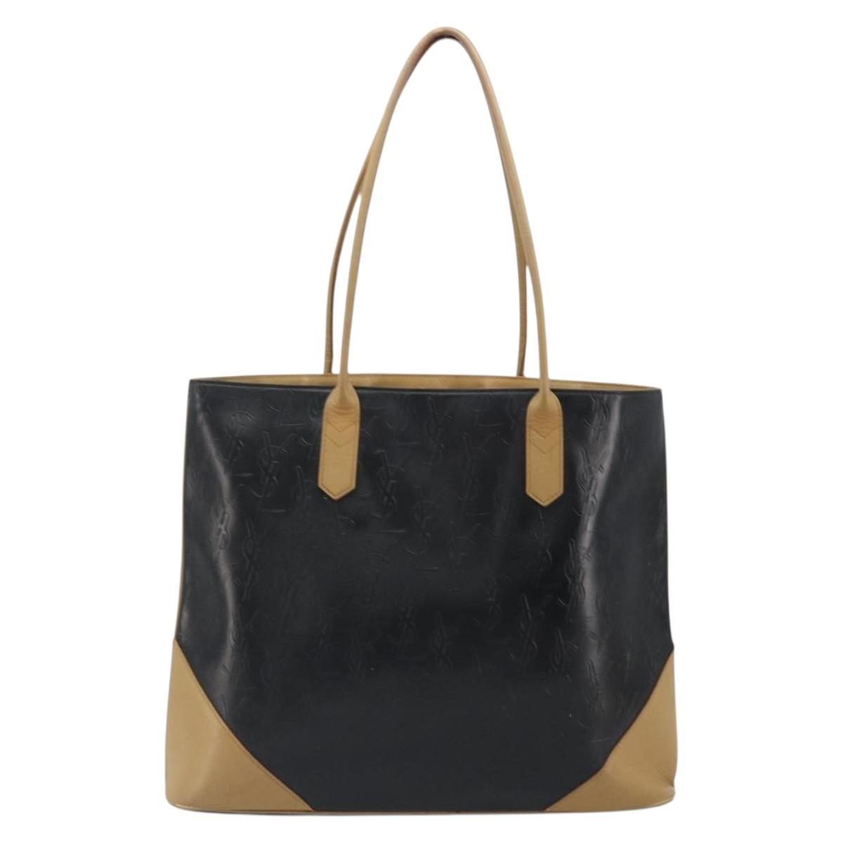 SAINT LAURENT Tote Bag Leather Black Beige Auth 191020