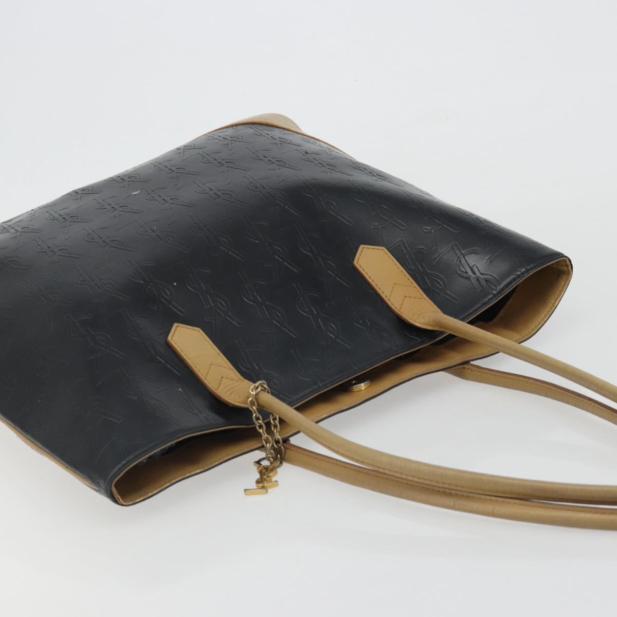 SAINT LAURENT Tote Bag Leather Black Beige Auth 191020