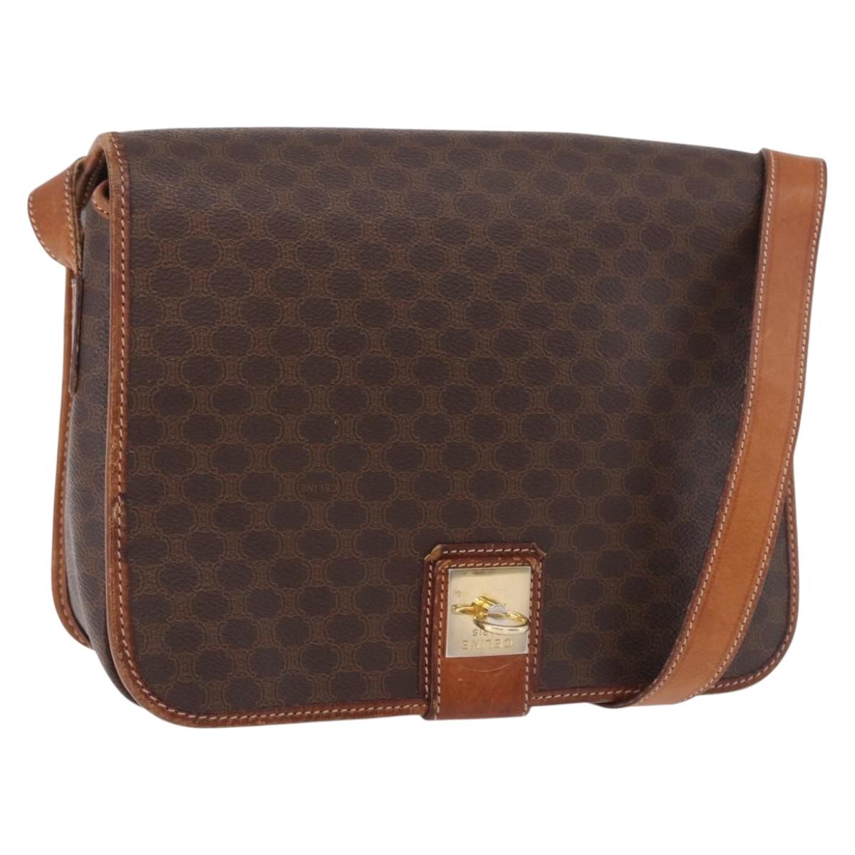 CELINE Macadam Shoulder Bag PVC Leather Brown Gold Auth 191021