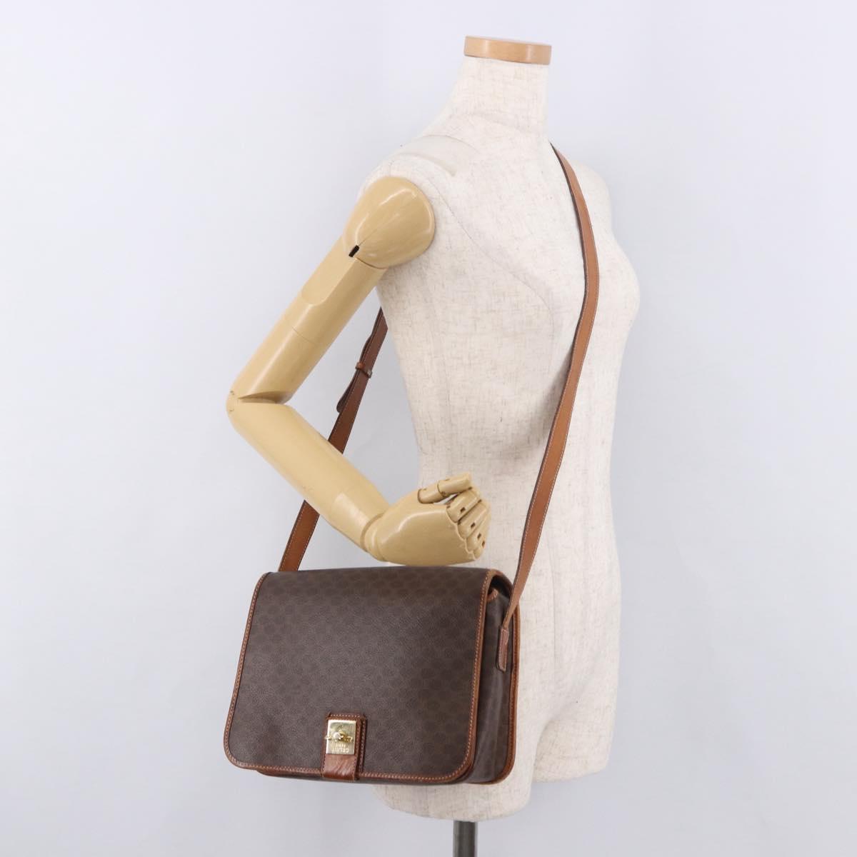 CELINE Macadam Shoulder Bag PVC Leather Brown Gold Auth 191021