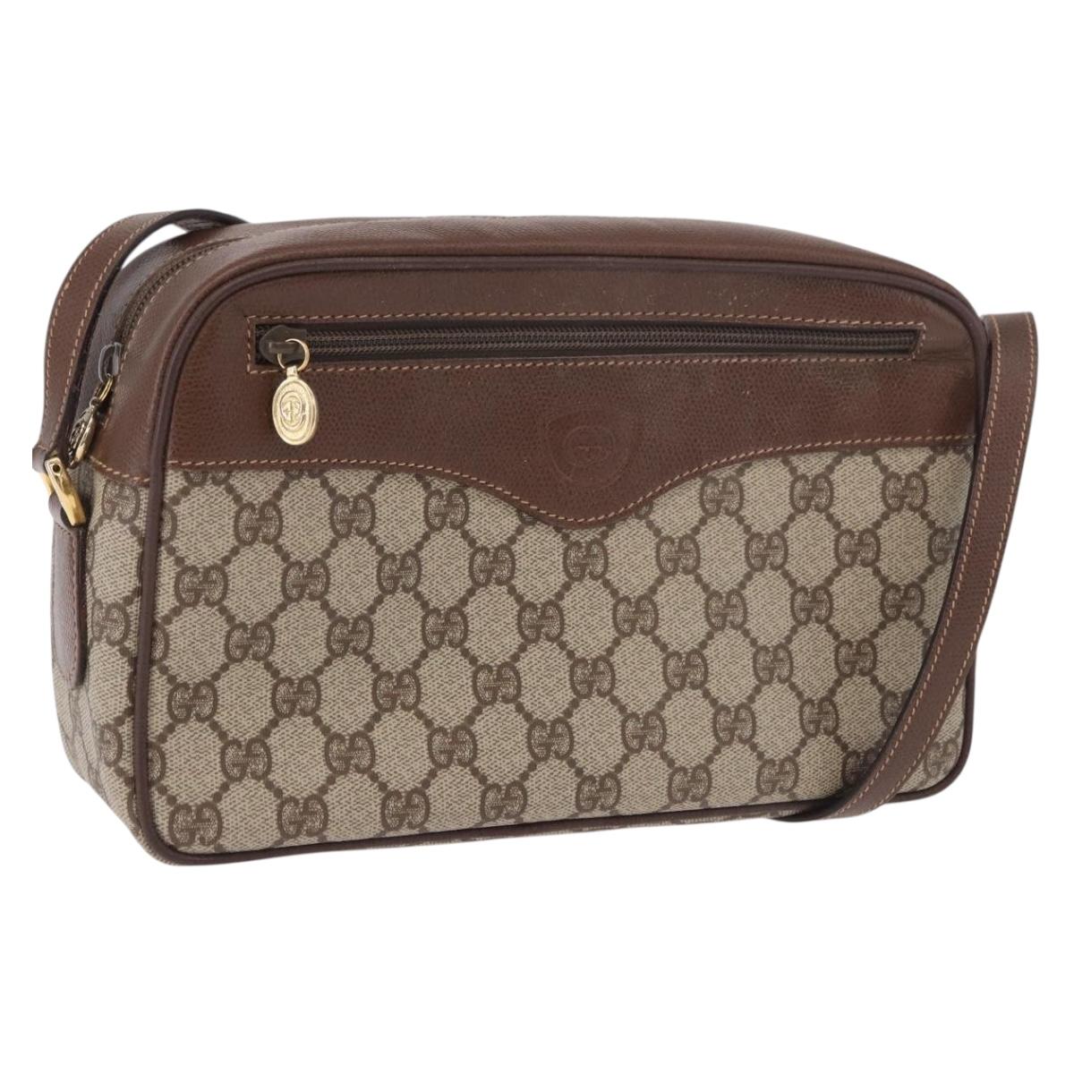 GUCCI GG Supreme Shoulder Bag PVC Leather Beige Gold Auth 191022