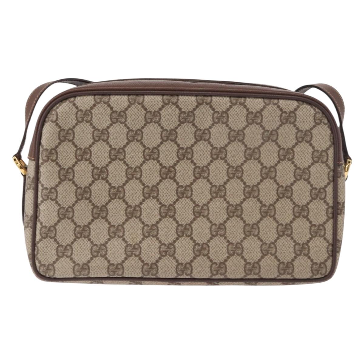 GUCCI GG Supreme Shoulder Bag PVC Leather Beige Gold Auth 191022