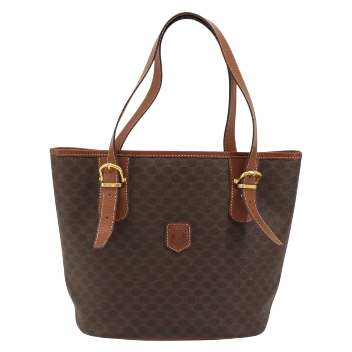CELINE Macadam Tote Bag PVC Leather Brown Gold Auth 191023A