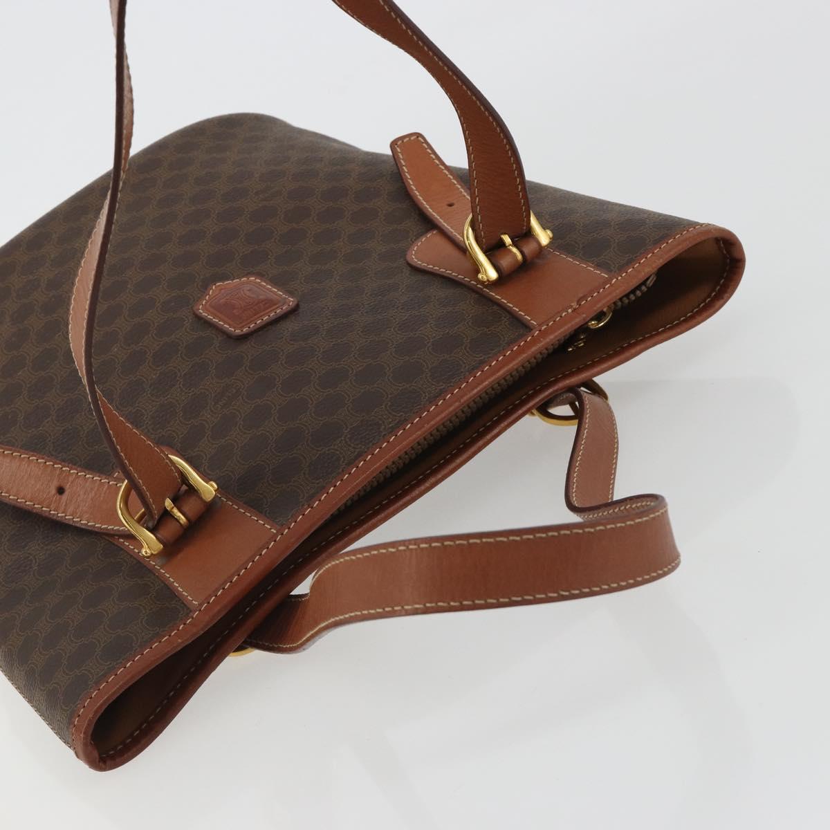 CELINE Macadam Tote Bag PVC Leather Brown Gold Auth 191023A