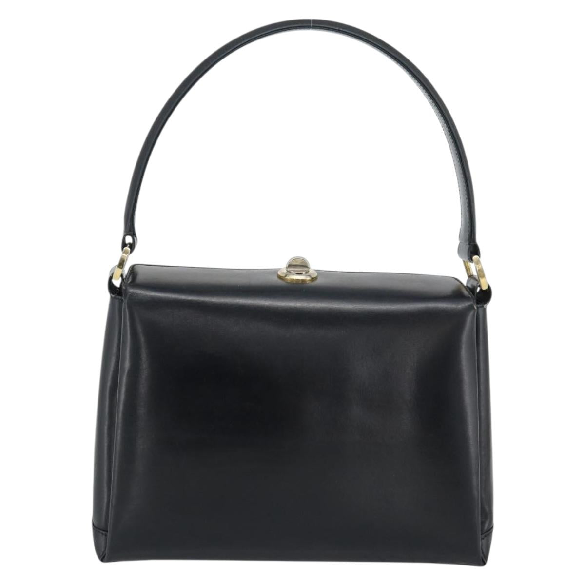 GUCCI Hand Bag Leather Black Gold 001 085 1368 Auth 191025