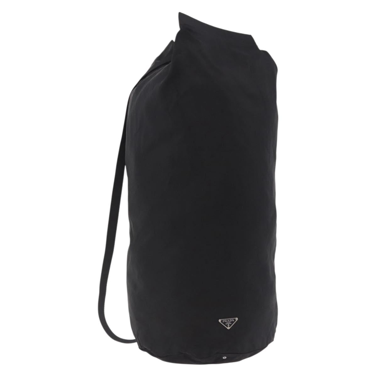 PRADA Drawstring Shoulder Bag Nylon Black Silver Auth 191026A