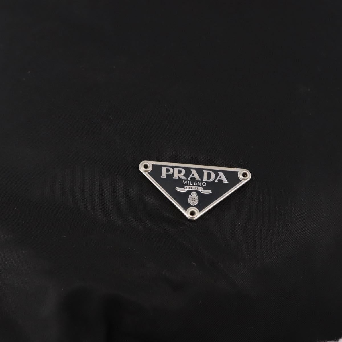 PRADA Drawstring Shoulder Bag Nylon Black Silver Auth 191026A