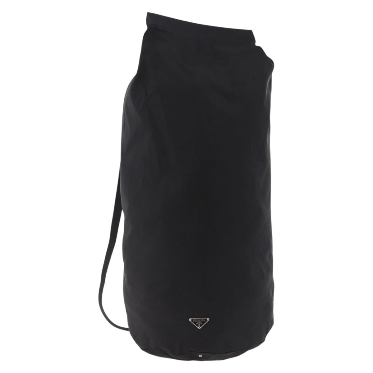 PRADA Drawstring Shoulder Bag Nylon Black Silver Auth 191026A