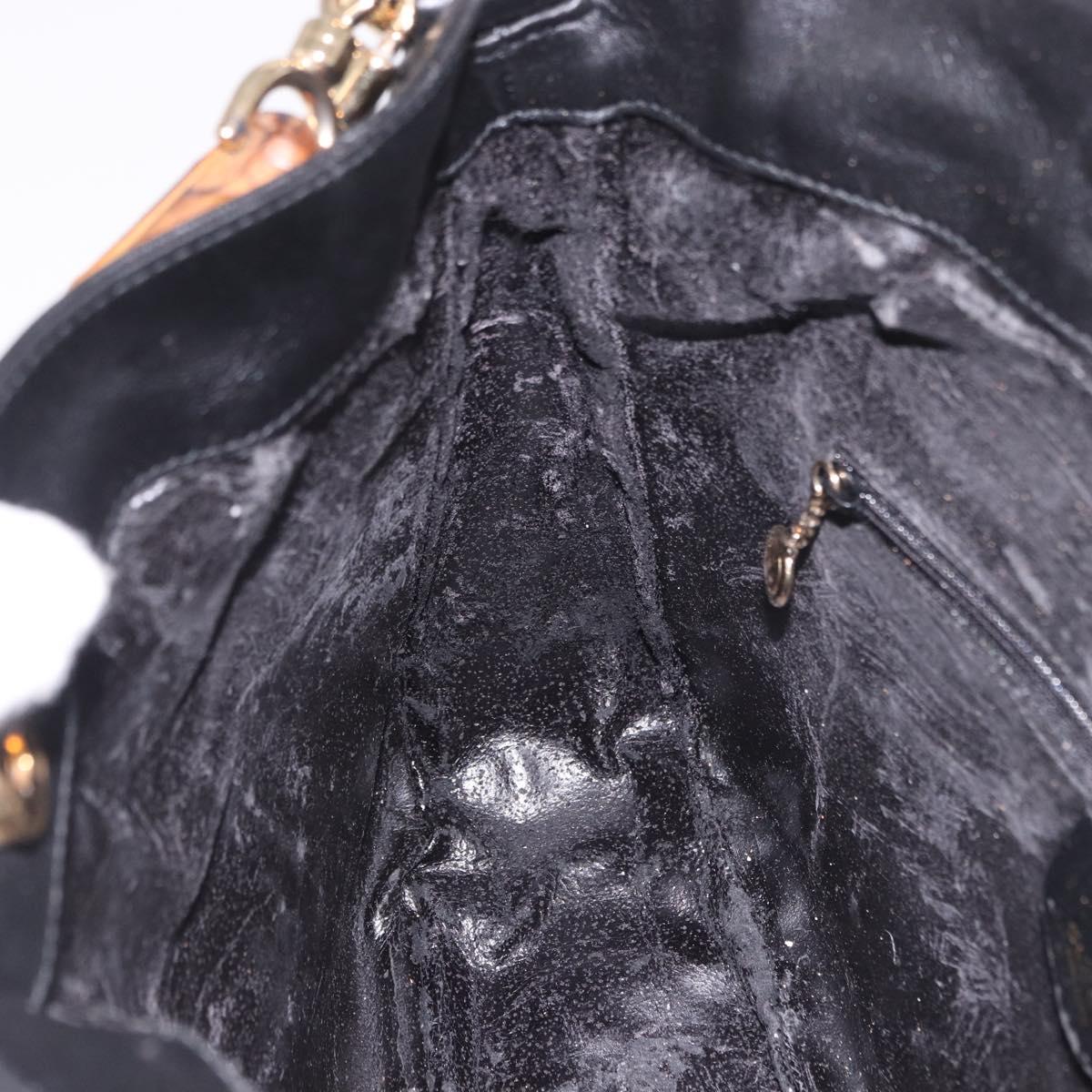 GUCCI Bamboo Hand Bag Leather 2way Black Gold 001 3444 Auth 191028