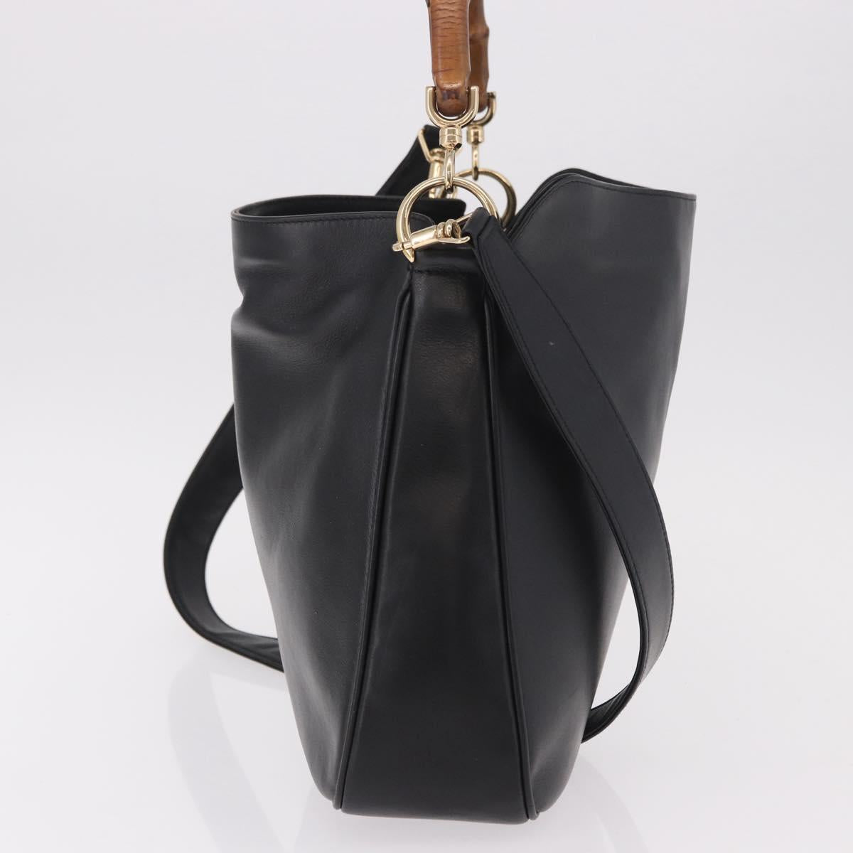 GUCCI Bamboo Hand Bag Leather 2way Black Gold 001 3444 Auth 191028
