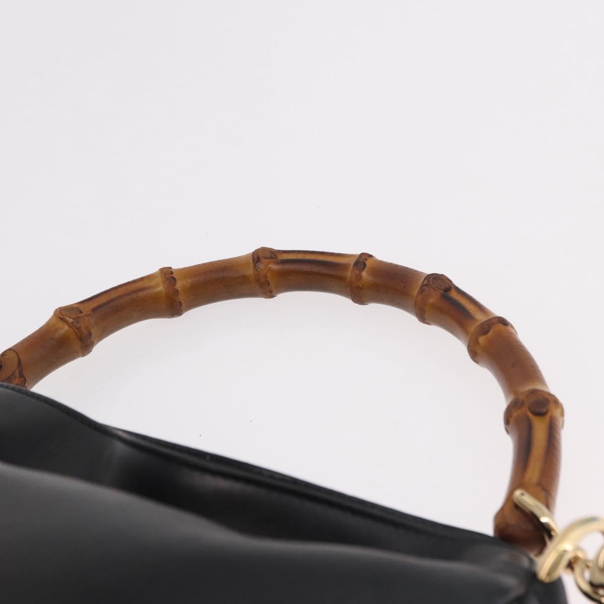 GUCCI Bamboo Hand Bag Leather 2way Black Gold 001 3444 Auth 191028