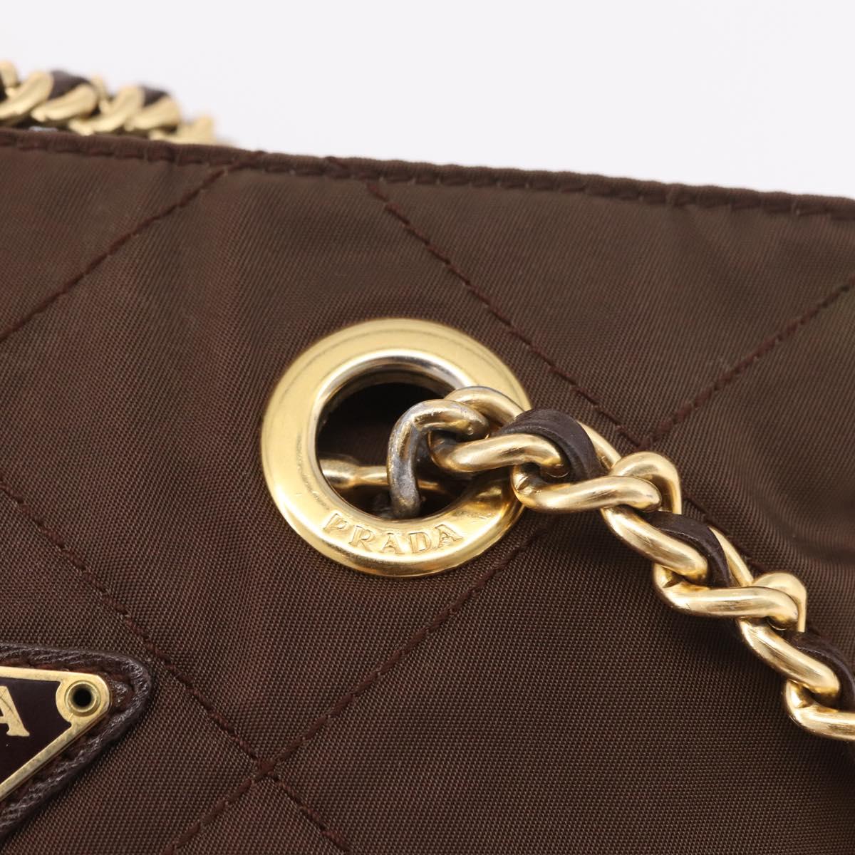 PRADA Nylon Chain Shoulder Bag Khaki Gold Auth 191031