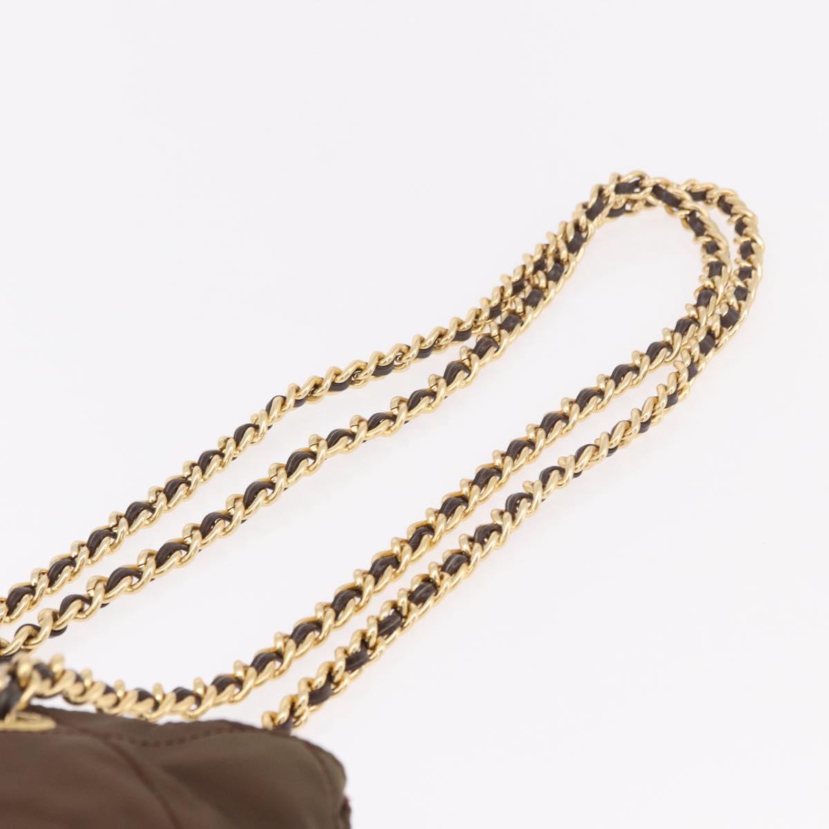 PRADA Nylon Chain Shoulder Bag Khaki Gold Auth 191031