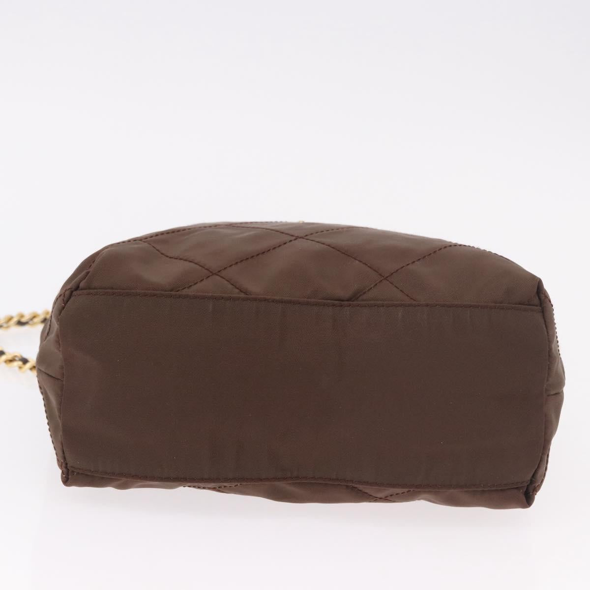 PRADA Nylon Chain Shoulder Bag Khaki Gold Auth 191031