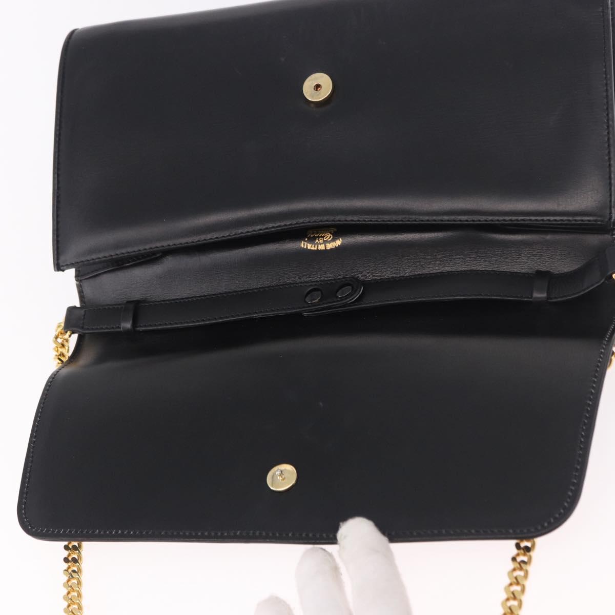 GUCCI Chain Shoulder Bag Leather Black Gold Auth 191035