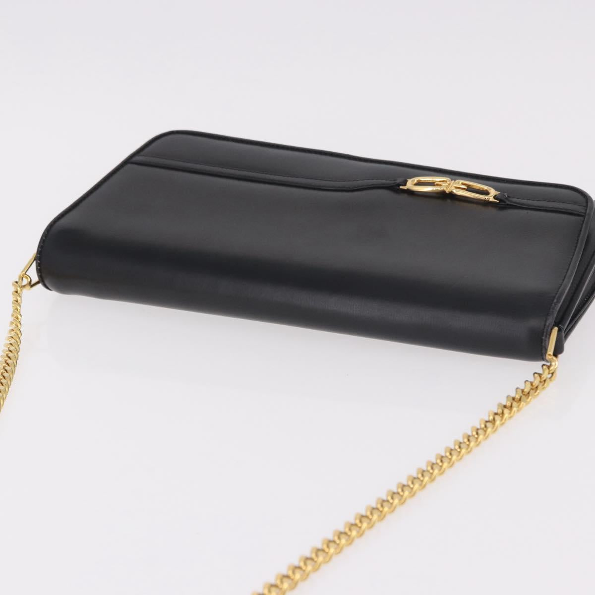 GUCCI Chain Shoulder Bag Leather Black Gold Auth 191035