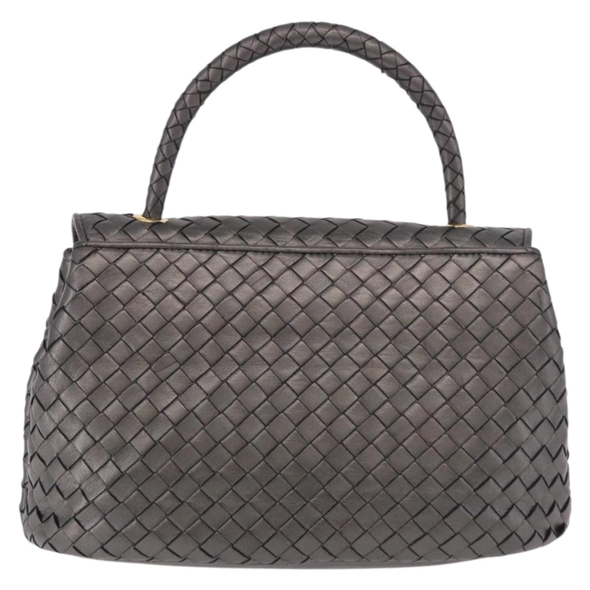 BOTTEGA VENETA INTRECCIATO Hand Bag Leather Gray Gold Auth 191037