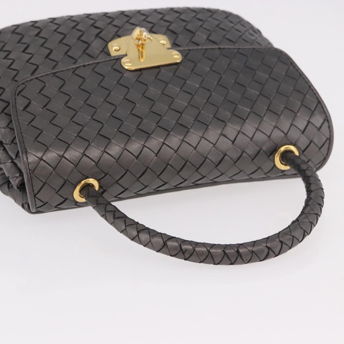 BOTTEGA VENETA INTRECCIATO Hand Bag Leather Gray Gold Auth 191037