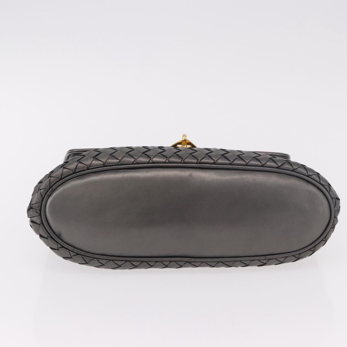 BOTTEGA VENETA INTRECCIATO Hand Bag Leather Gray Gold Auth 191037