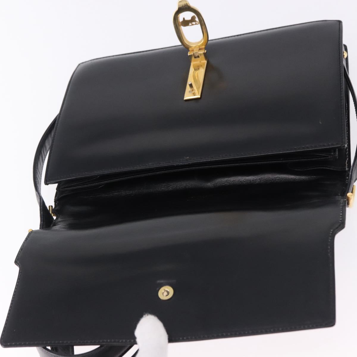 CELINE Shoulder Bag Leather Black Gold Auth 191038