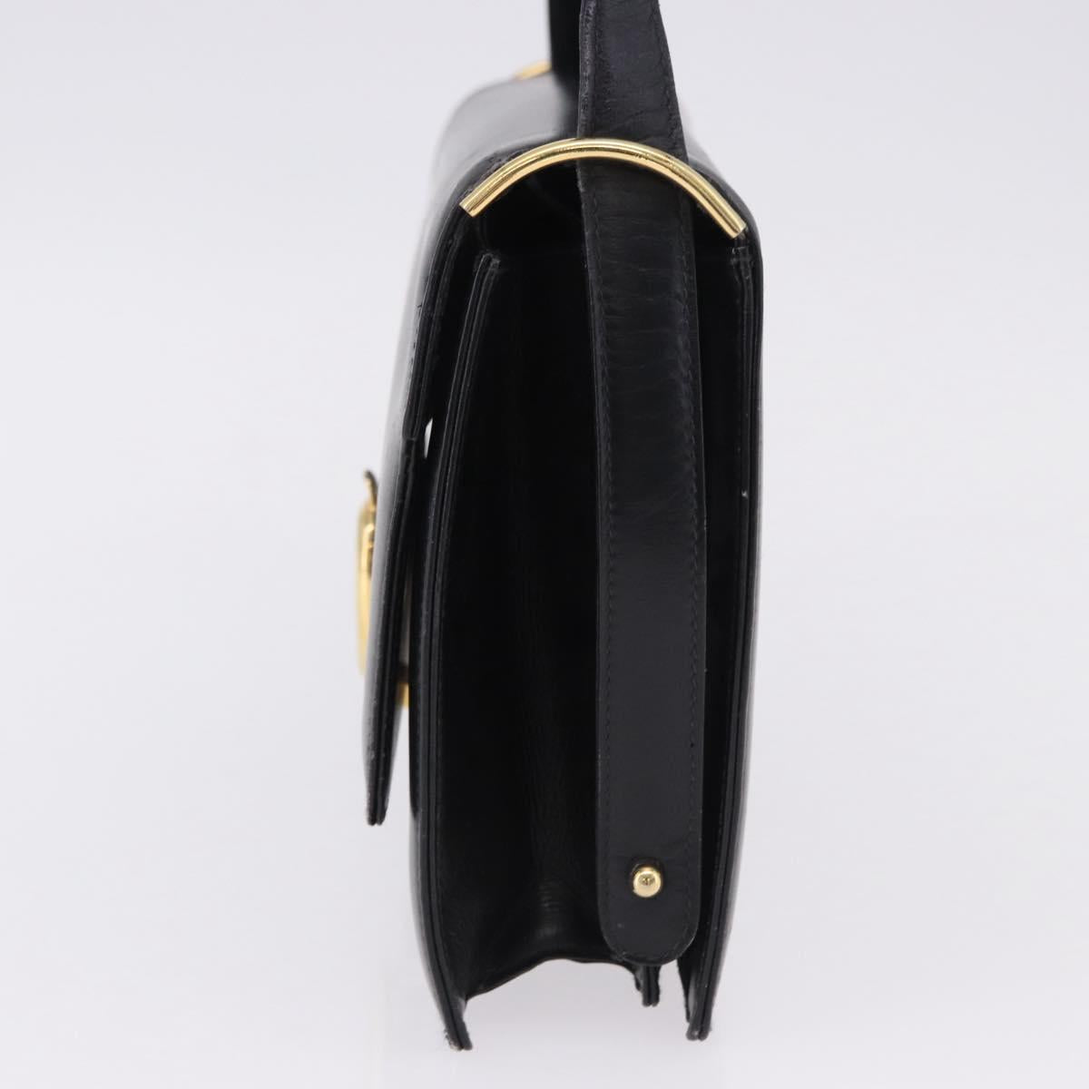 CELINE Shoulder Bag Leather Black Gold Auth 191038