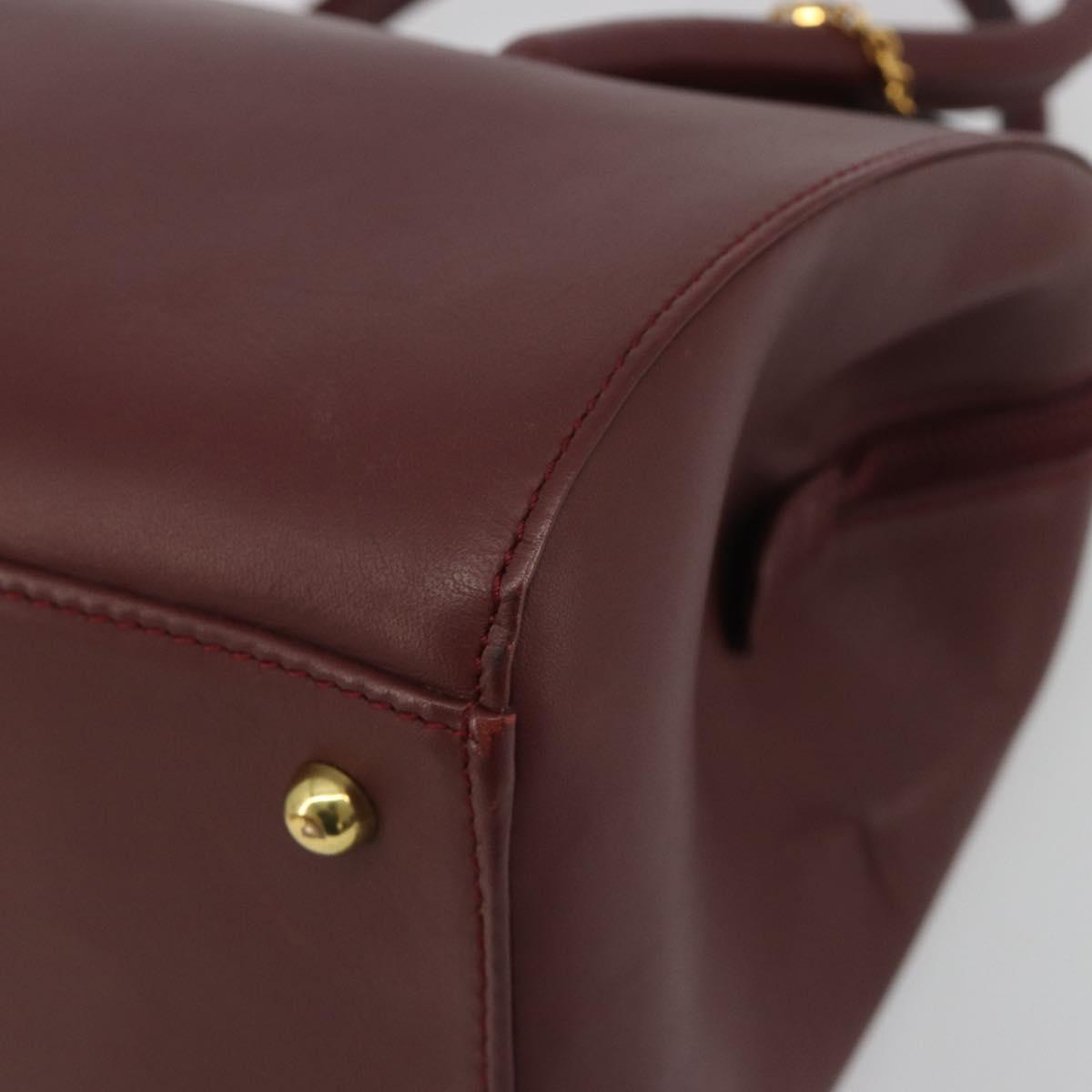 CARTIER Must Line Hand Bag Leather Bordeaux Gold Auth 191039A