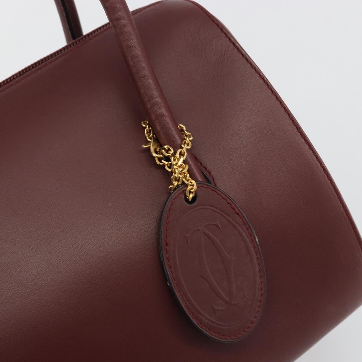 CARTIER Must Line Hand Bag Leather Bordeaux Gold Auth 191039A