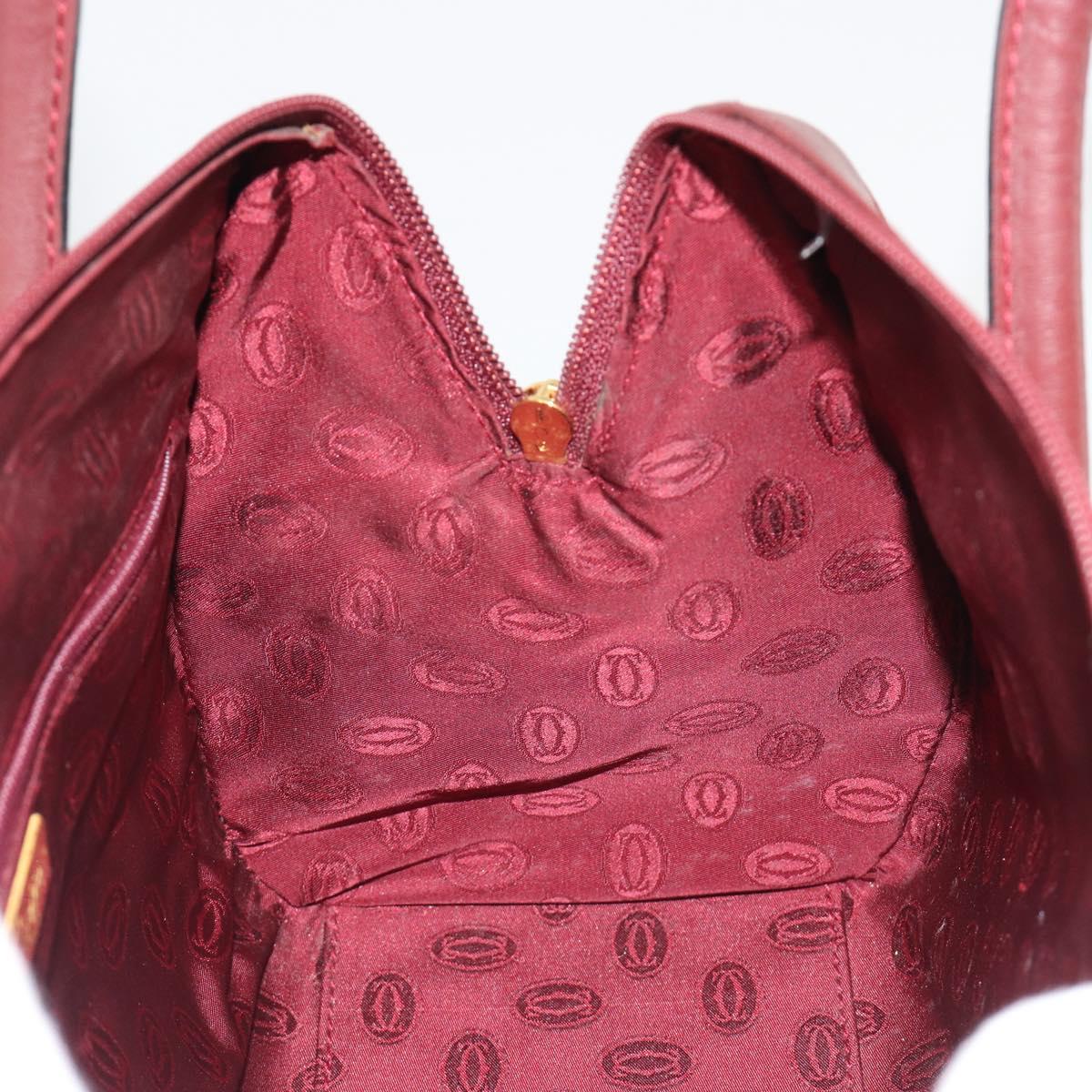 CARTIER Must Line Hand Bag Leather Bordeaux Gold Auth 191039A