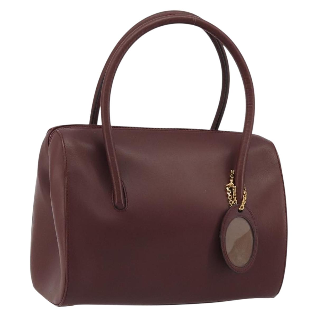 CARTIER Must Line Hand Bag Leather Bordeaux Gold Auth 191039A
