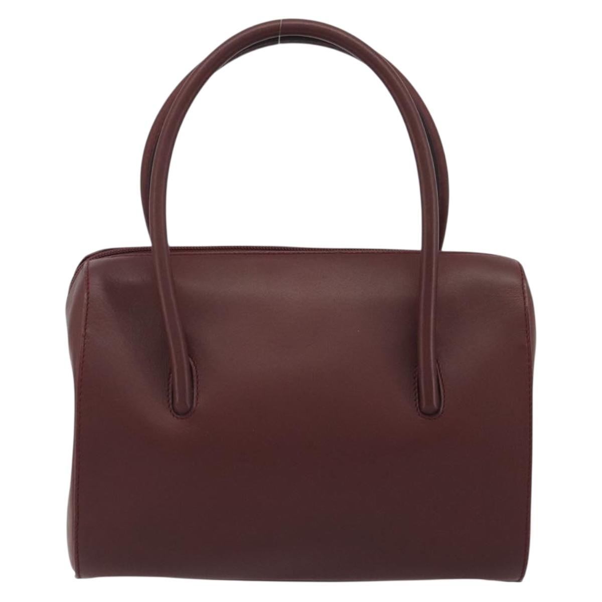 CARTIER Must Line Hand Bag Leather Bordeaux Gold Auth 191039A