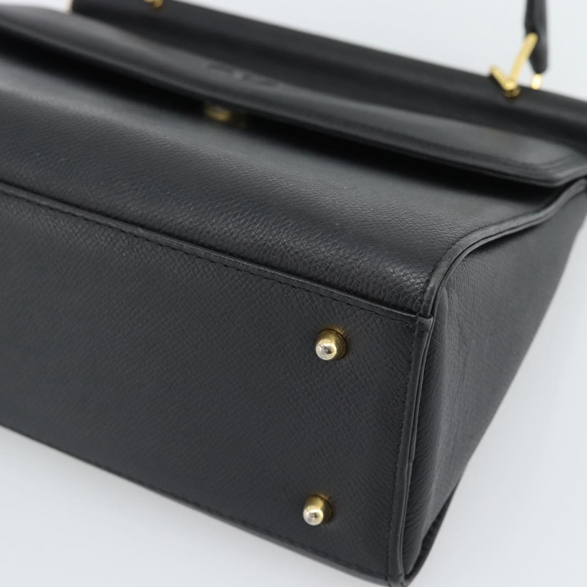 VALENTINO Hand Bag Leather Black Gold Auth 191042A