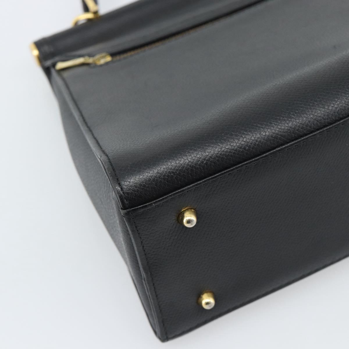 VALENTINO Hand Bag Leather Black Gold Auth 191042A