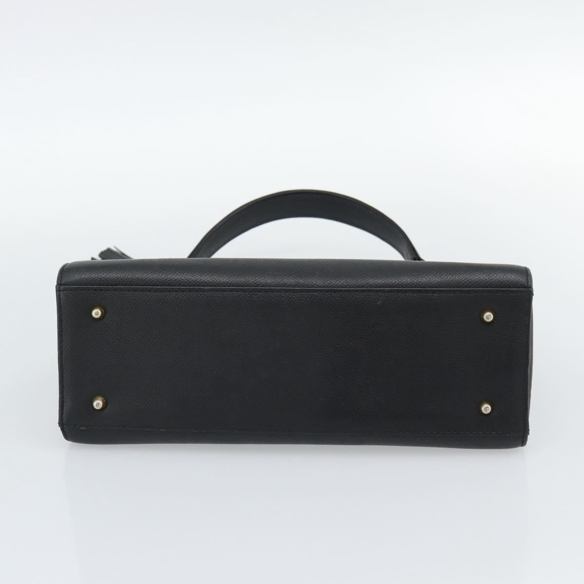 VALENTINO Hand Bag Leather Black Gold Auth 191042A