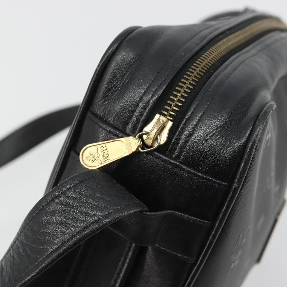 MCM Vicetos Shoulder Bag PVC Leather Black Gold Auth 191049