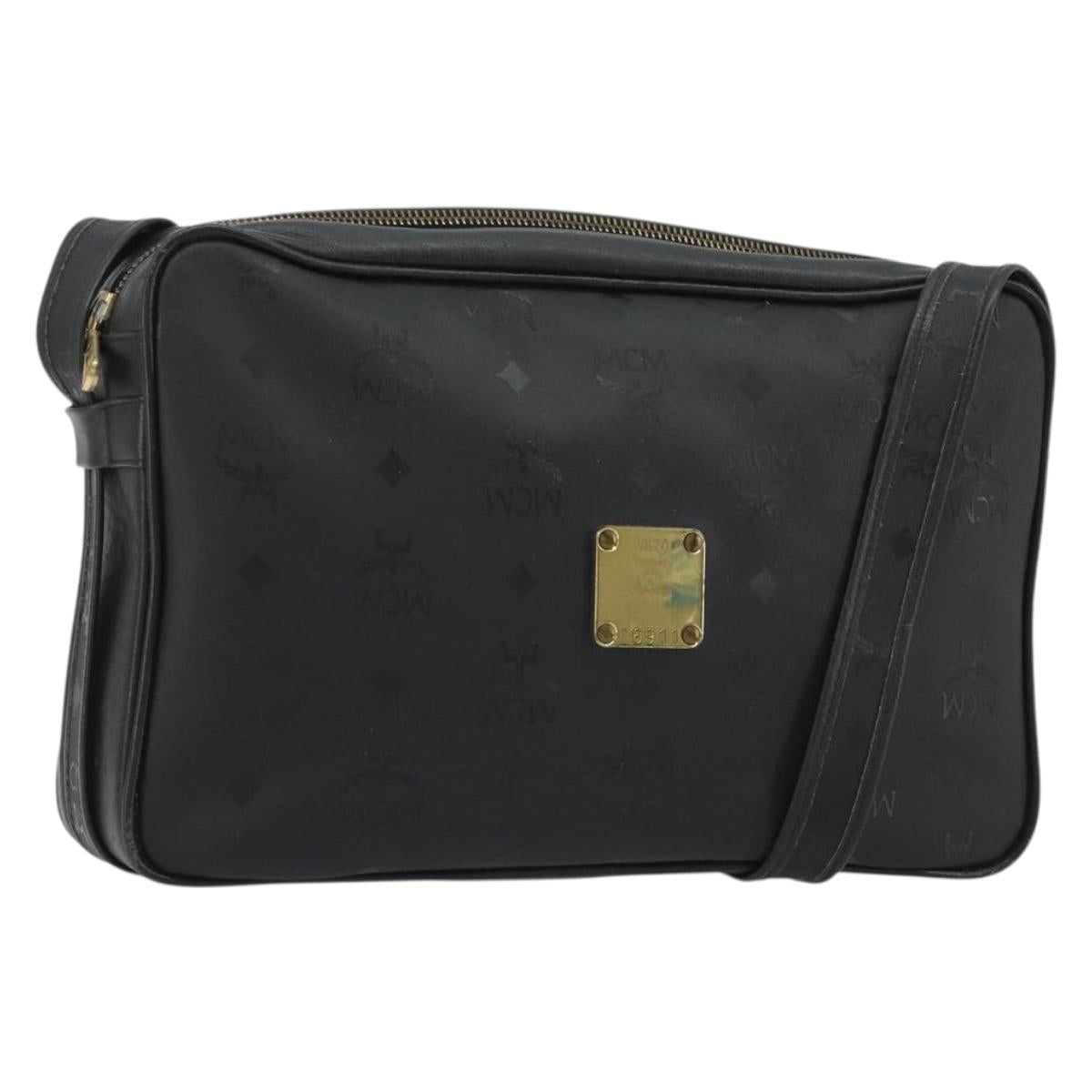 MCM Vicetos Shoulder Bag PVC Leather Black Gold Auth 191049