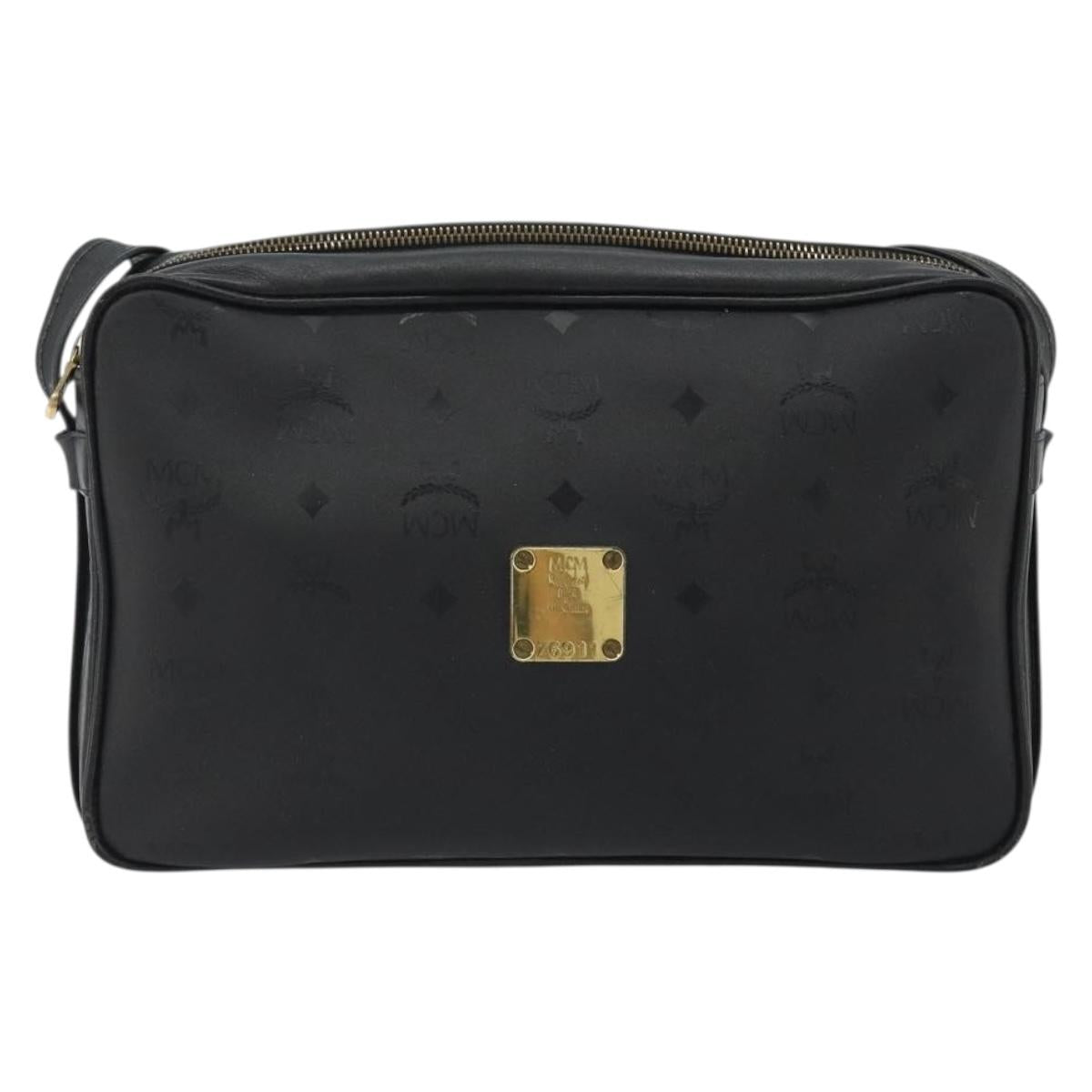 MCM Vicetos Shoulder Bag PVC Leather Black Gold Auth 191049