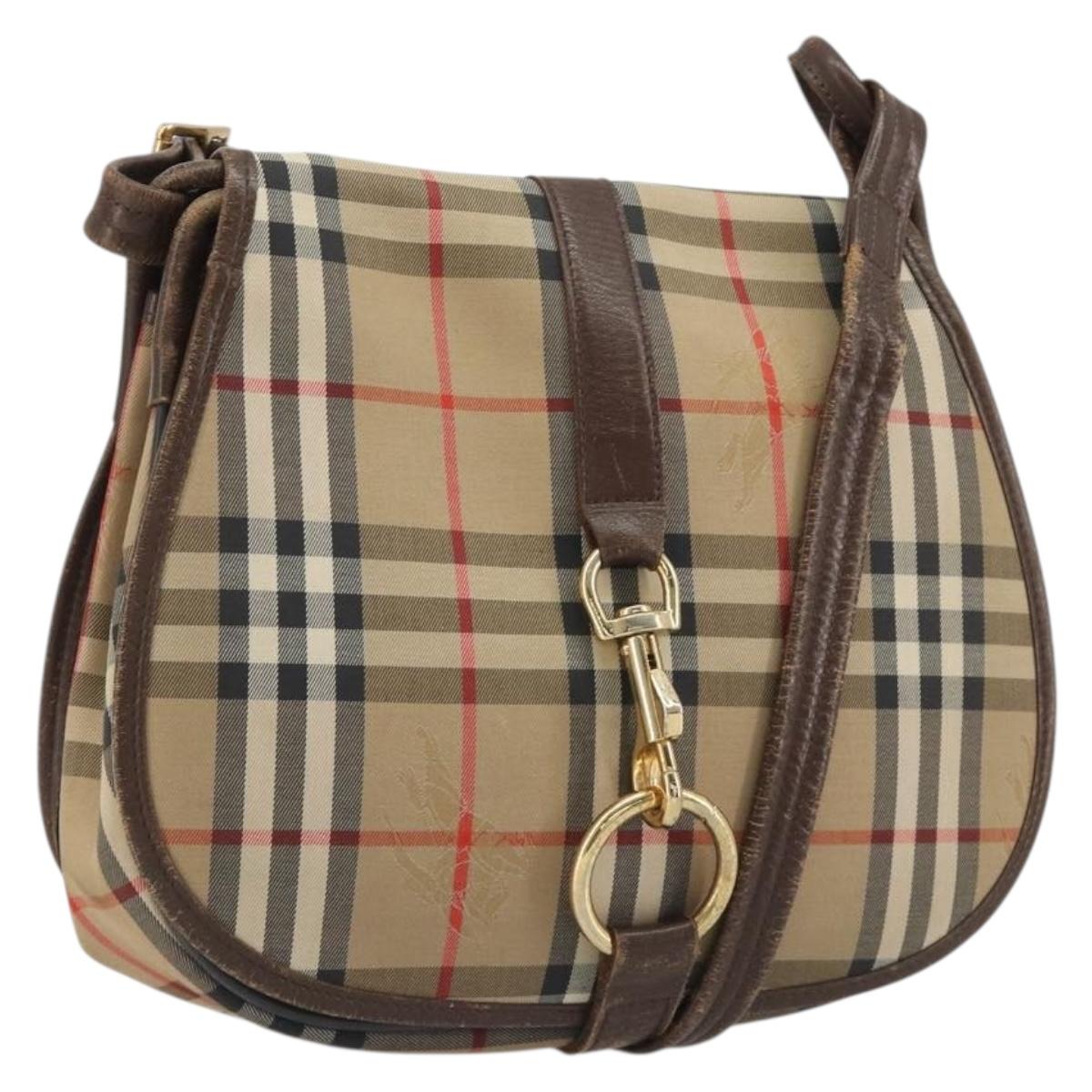 Burberrys Nova Check Shoulder Bag Canvas Beige Gold Auth 191050